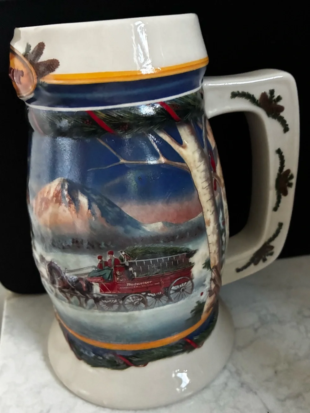 Vintage Budweiser holiday in mountain stein 2000